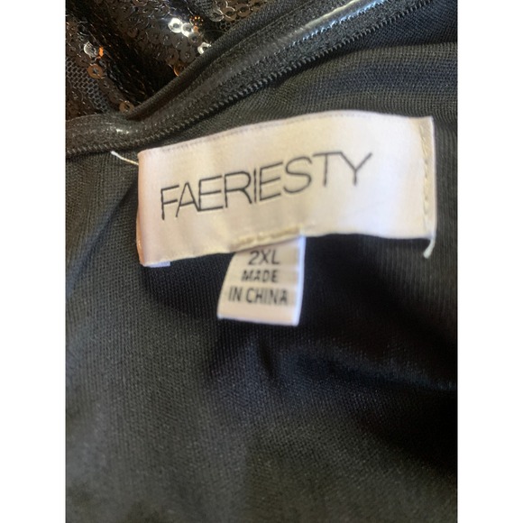 FAERIESTY Women's Black Sequin Long Sleeve Midi Dress 2XL Iridescent Palm Leaf - Picture 3 of 7